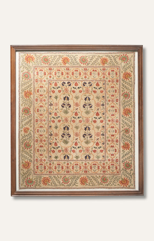 Vintage Floral Embroidered Textile Wall Hanging