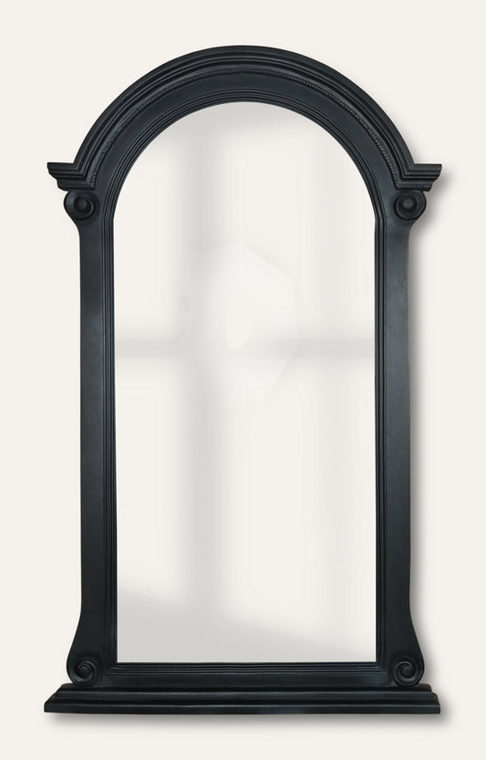 Gothic Black Arched Windowpane Mirror