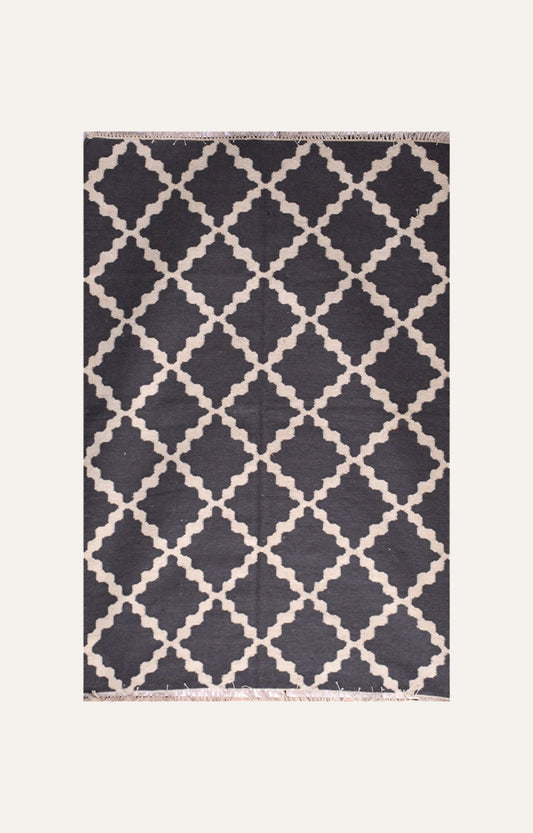 Deep blue and White Grometric Pattern Rug