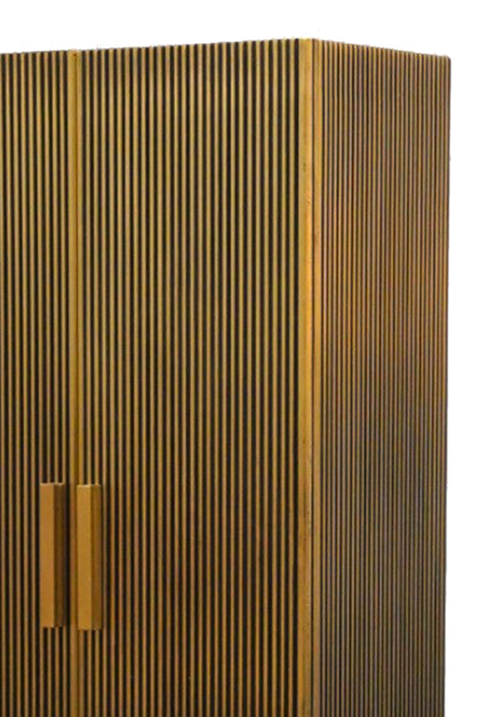 Tall Brass-Clad Cabinet with Iron Legs