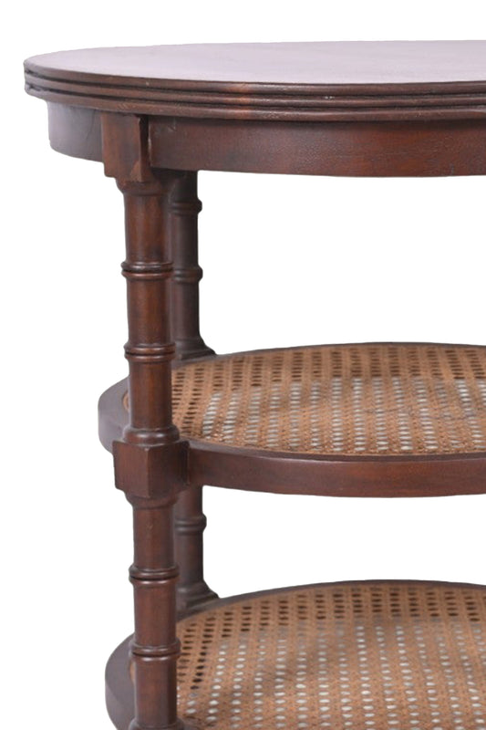 Round Wooden Side Table With Cane