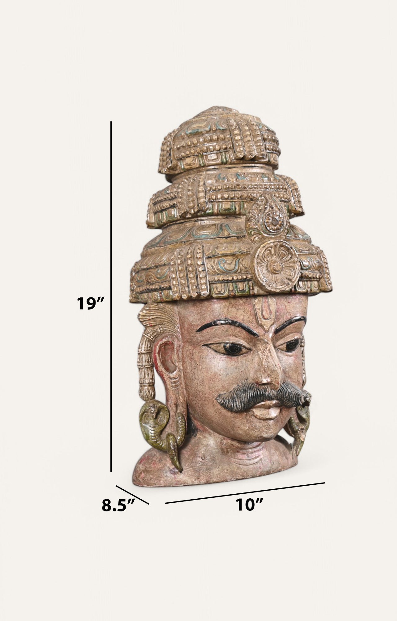 Warrior Head Hand-Carved Wooden Sculpture