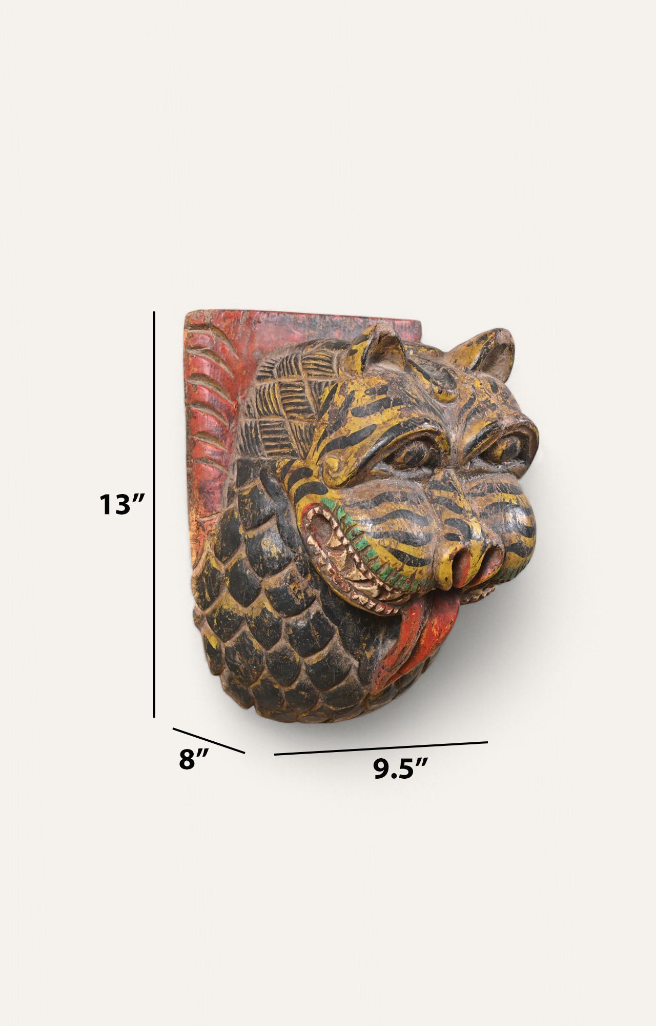 Hand-Carved Wooden Tiger Wall Mask