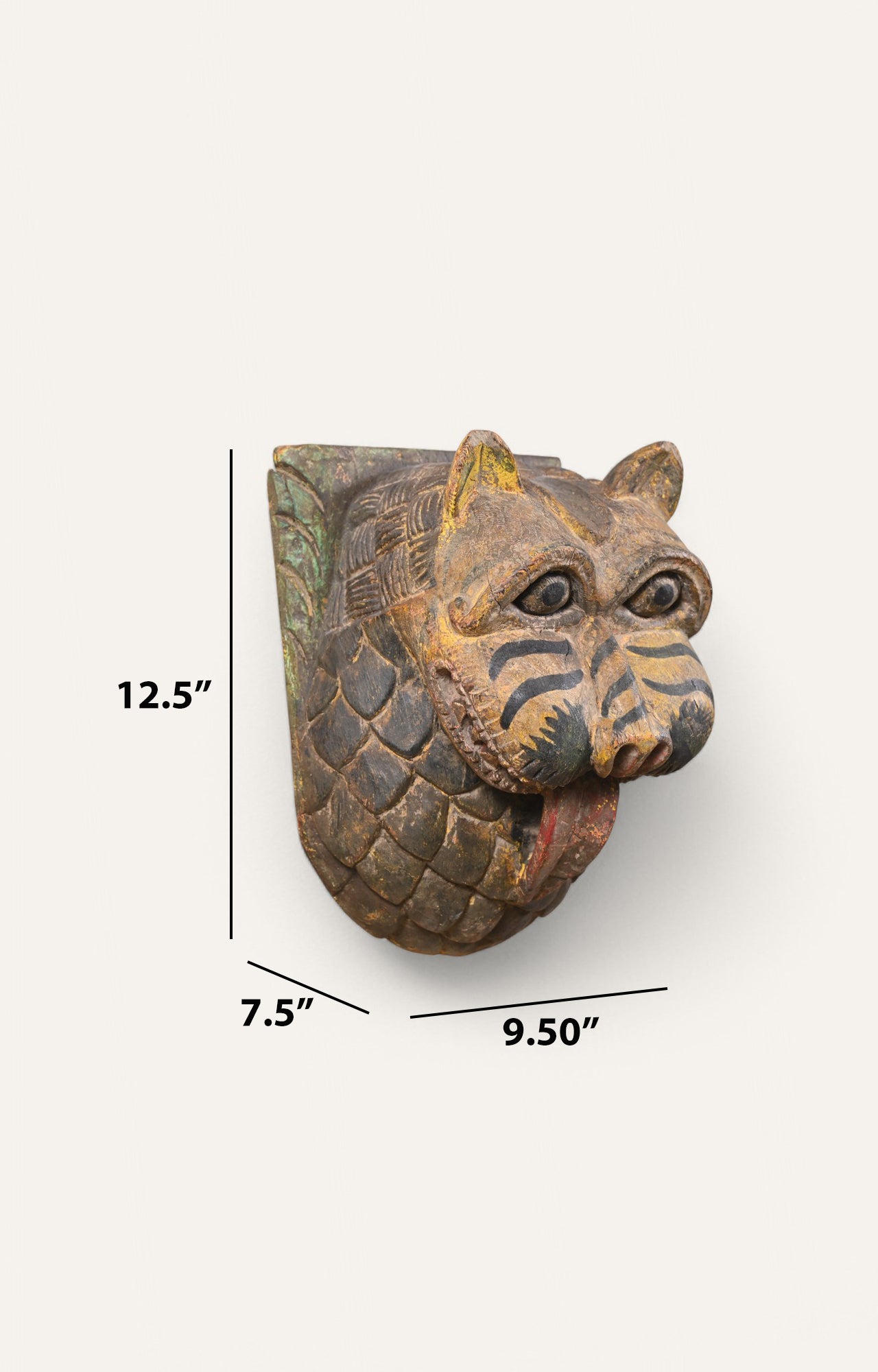Rustic Hand-Carved Wooden Tiger Wall Mask