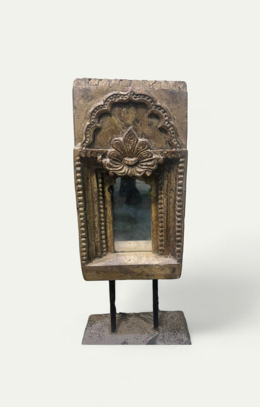 Wooden Column with Mirror Table Décor