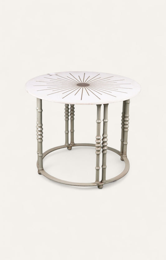 White Marble Brass Inlay Top Table