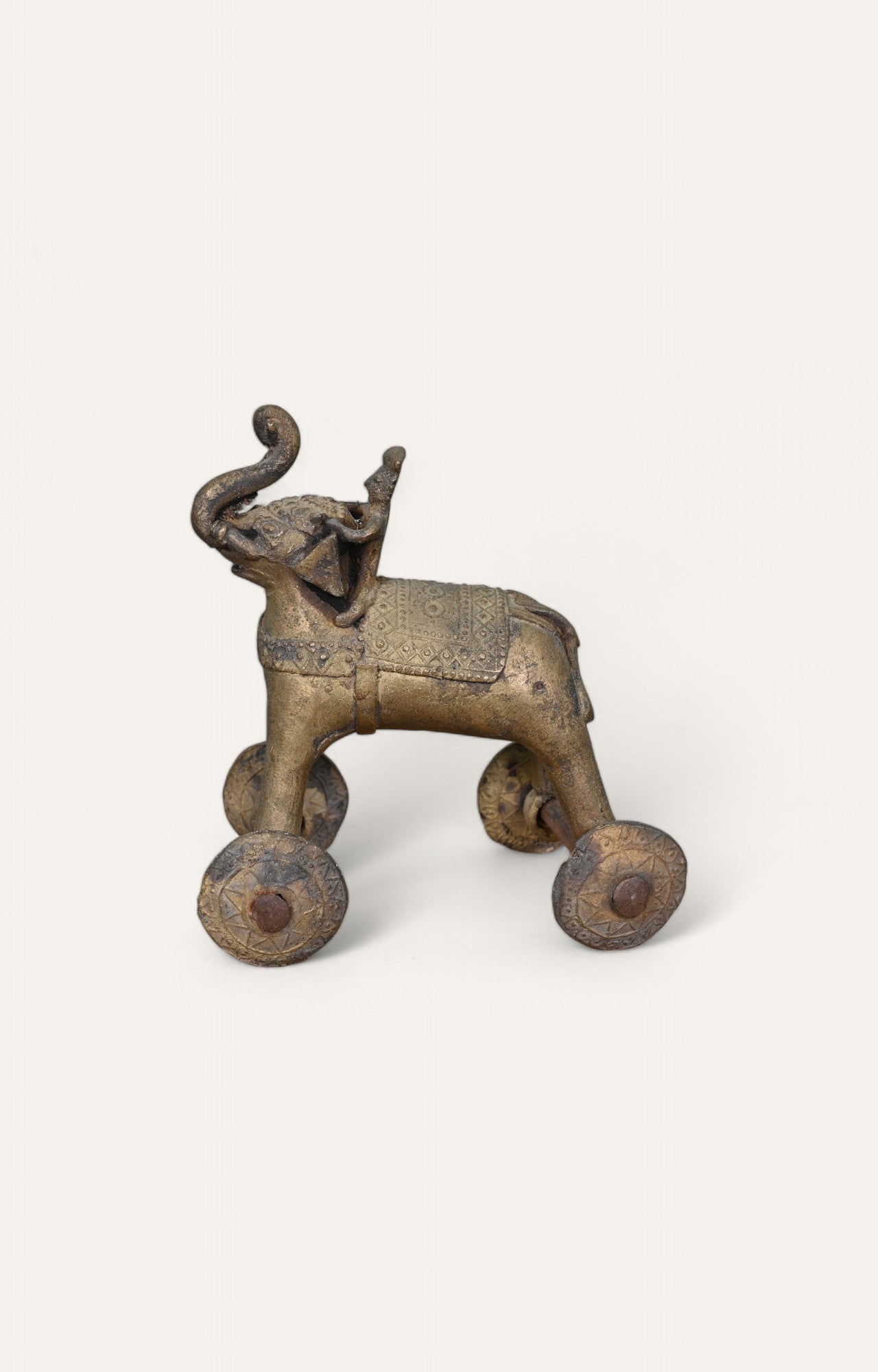 Elephant on Wheels Brass Figurine