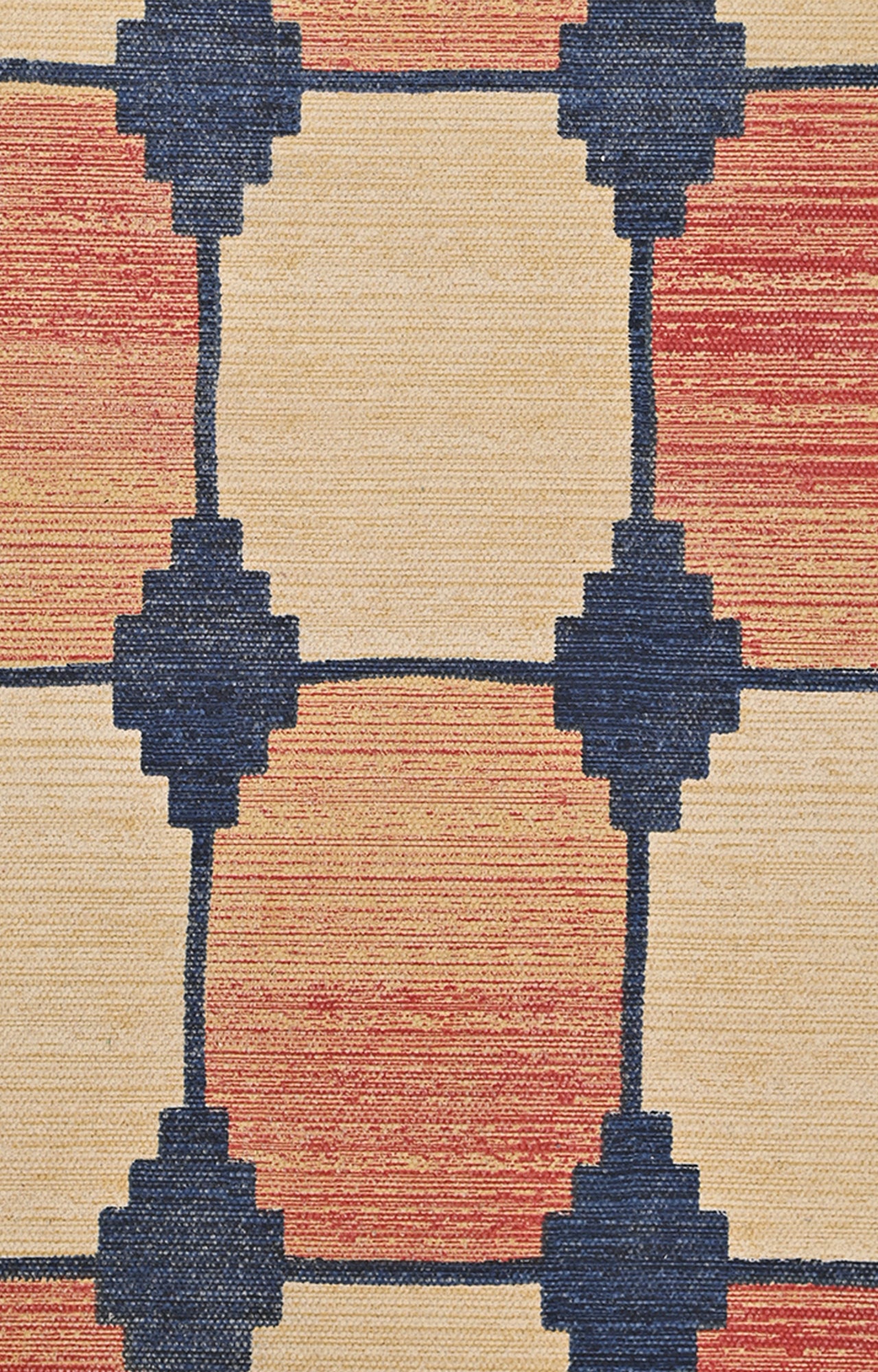 Retro Checkerboard Cotton Rug in Rust & Blue