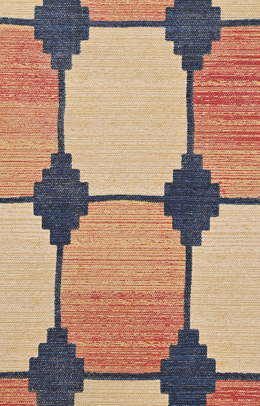Retro Checkerboard Cotton Rug in Rust & Blue