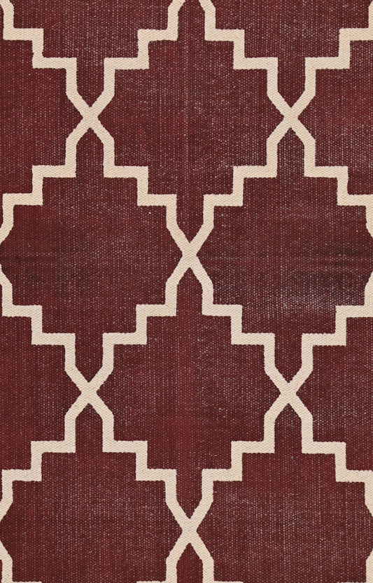 Maroon Trellis Cotton Rug
