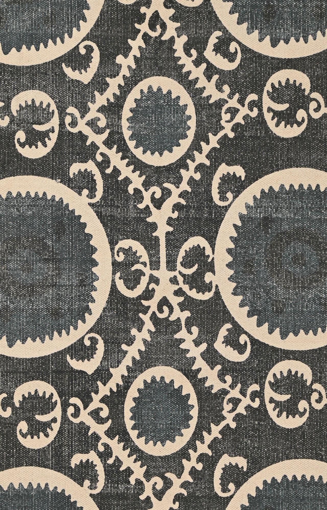 Black Suzani Medallion Cotton Rug