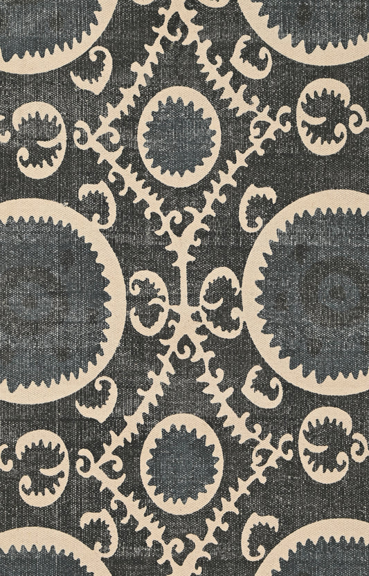 Black Suzani Medallion Cotton Rug