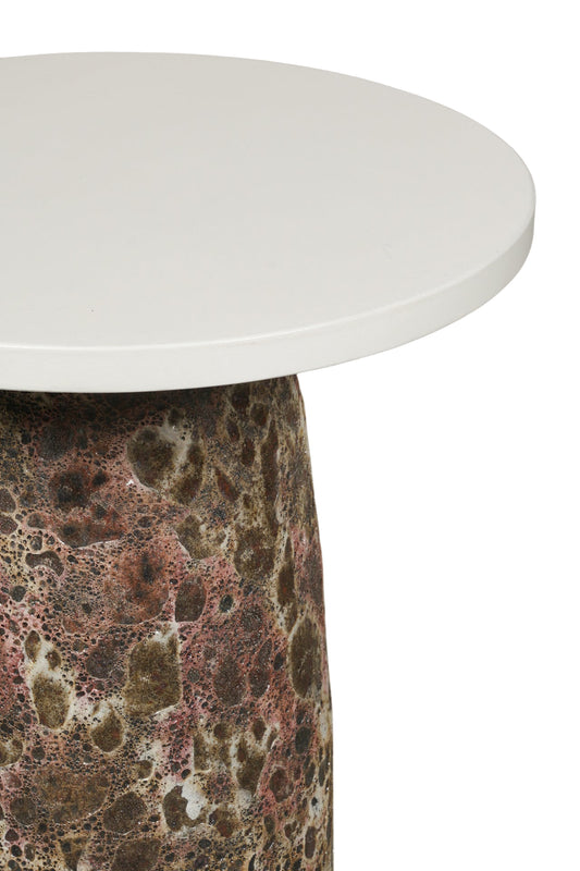 White Top Pedestal Accent Table with Textured Base