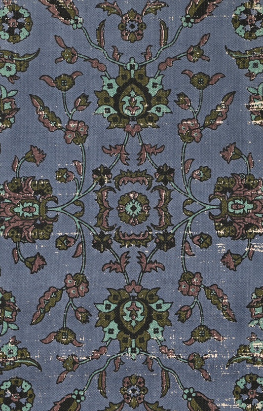 Blue Persian-Inspired Floral Cotton Rug