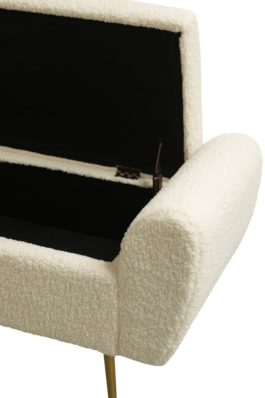 Ivory Bouclé Bench with Storage