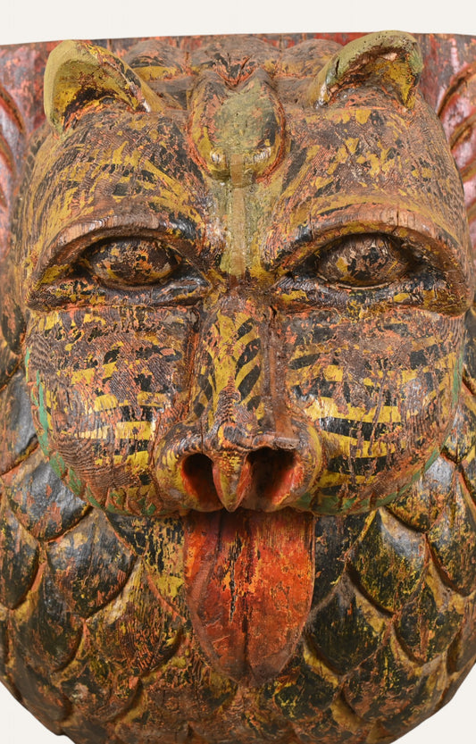 Mythical Beastl Hand-Carved Wooden Wall Mask