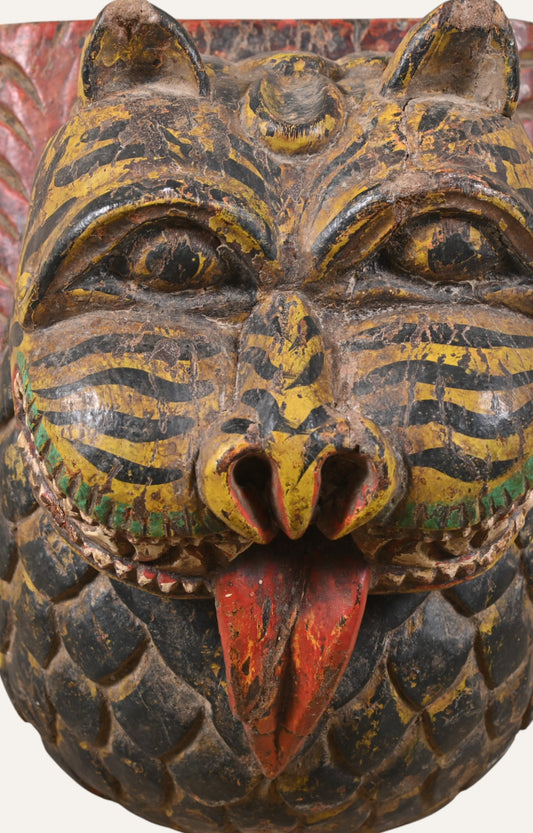 Hand-Carved Wooden Tiger Wall Mask