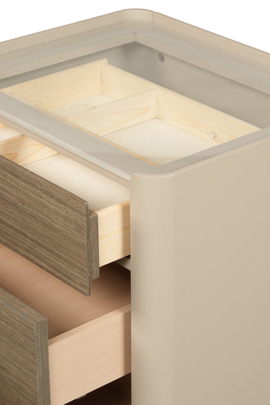 Modern Three-Drawer Nightstand with Glass Top and Lacquered Frame