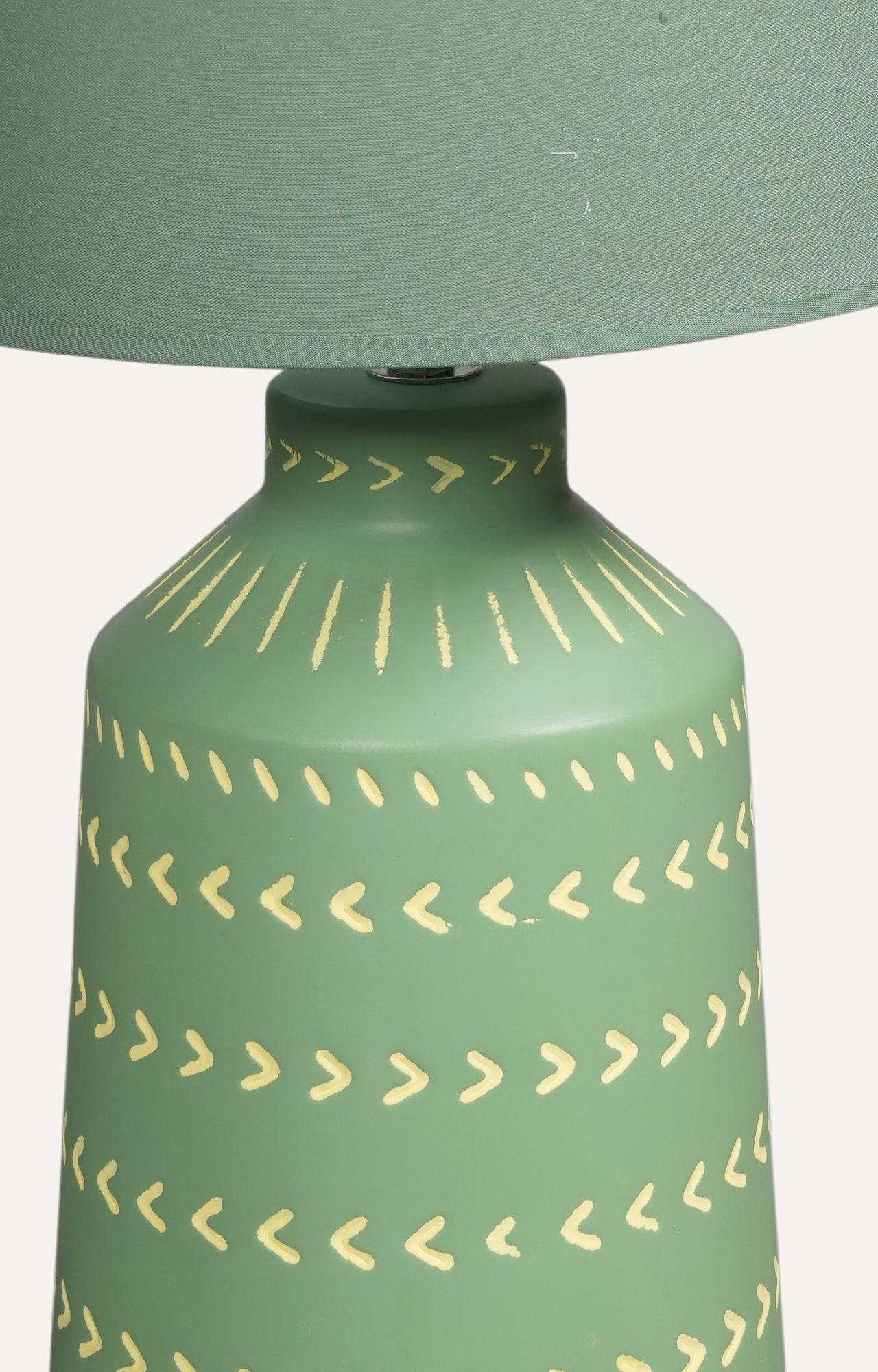 Green Ceramic Table Lamp with Tribal Pattern