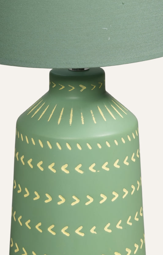 Green Ceramic Table Lamp with Tribal Pattern