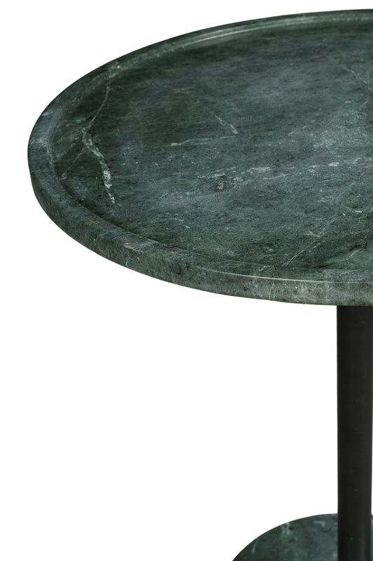 Minimalist Green Marble and Black Metal Side Table