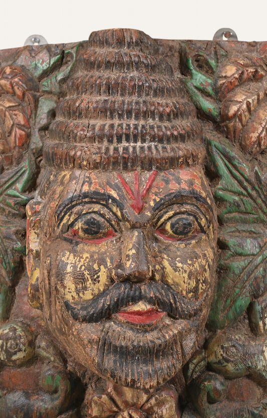 Indian Tribal Man Wooden Hand-Carved Wall Mask