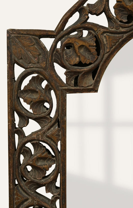 Handcrafted Arch Top Carved Wooden Mirror