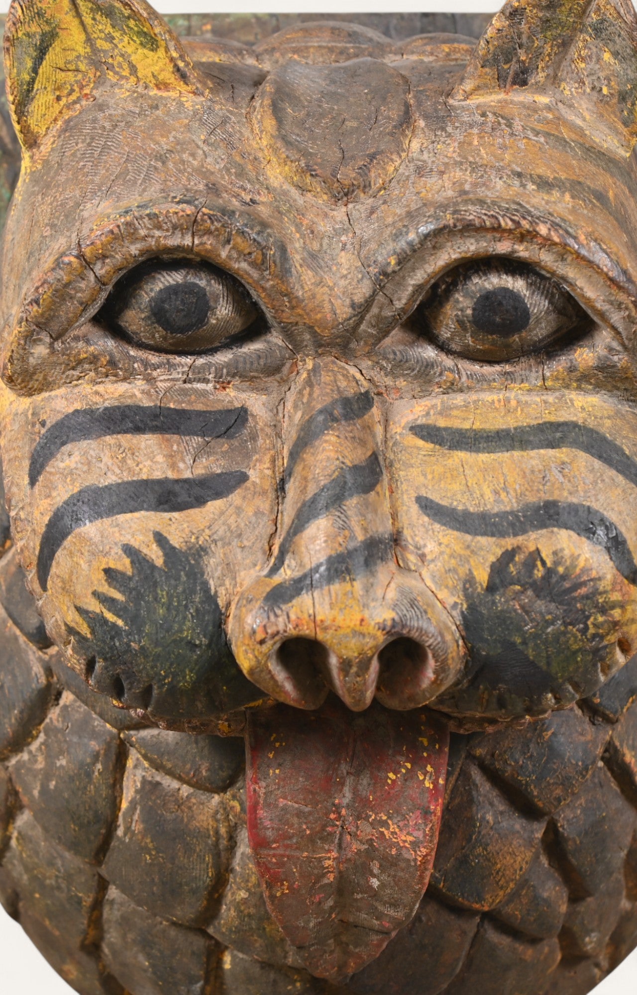 Rustic Hand-Carved Wooden Tiger Wall Mask