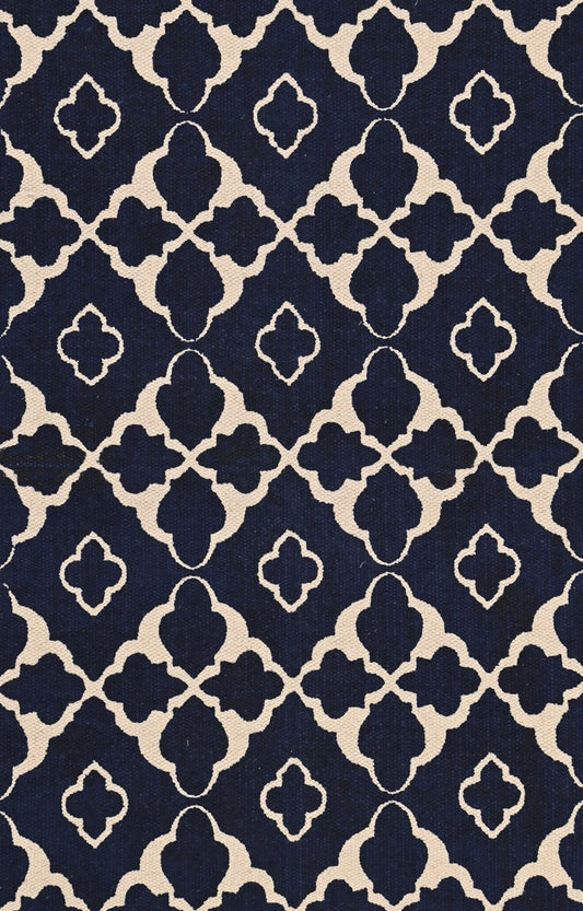 Indigo Lattice Cotton Rug