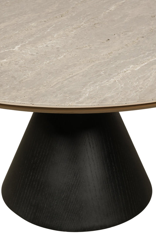 Round Travertine Top Black Cone Coffee Table