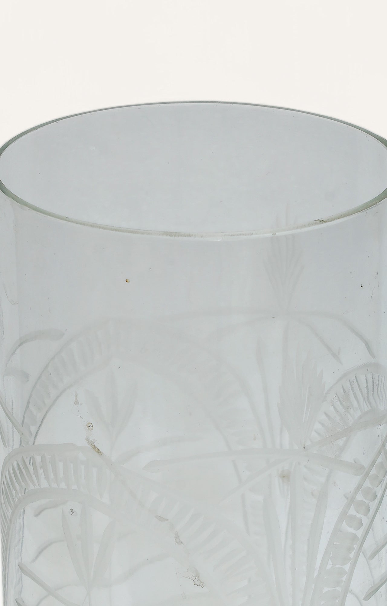 Etched Palm Pedestal Clear Glass Candle Stand