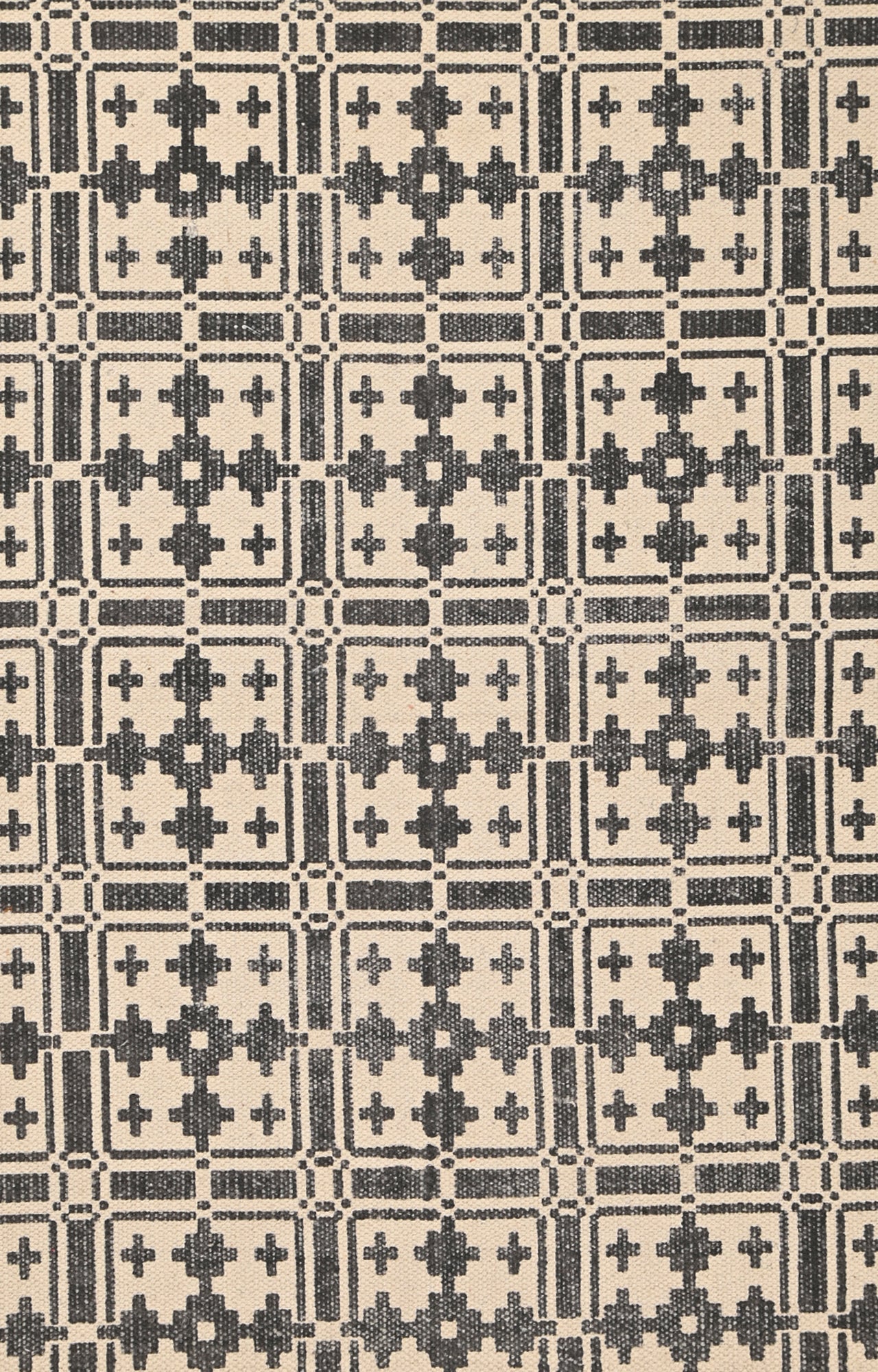 Ivory Grid Cotton Rug with Noir Motifs