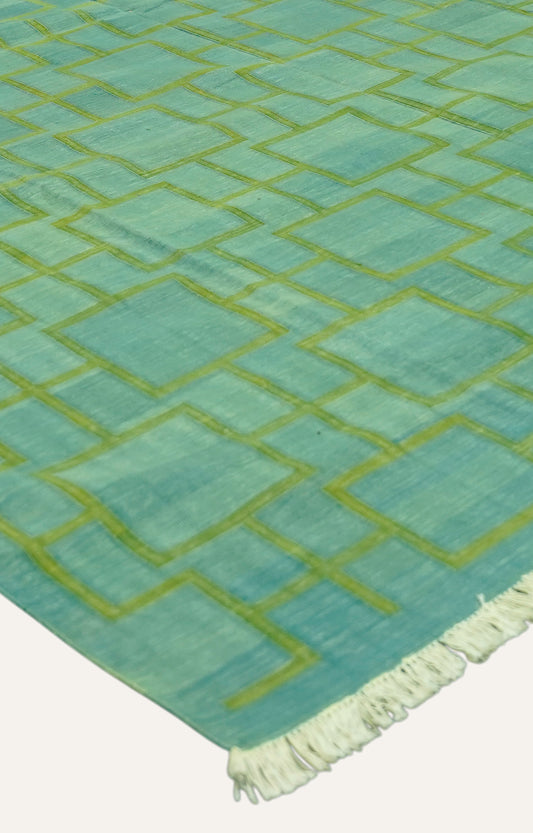 Turquoise Lattice Handwoven Geometric Rug