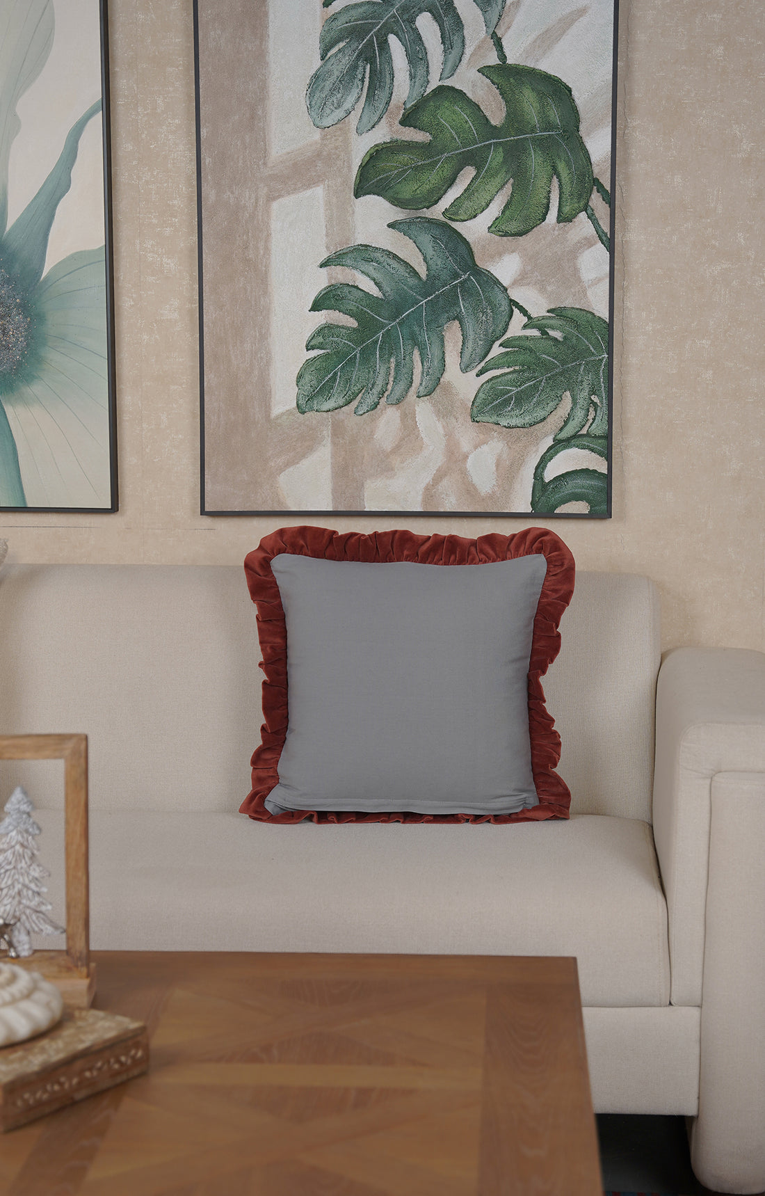Vintage Velvet Cushion Cover with Ruffle Trim