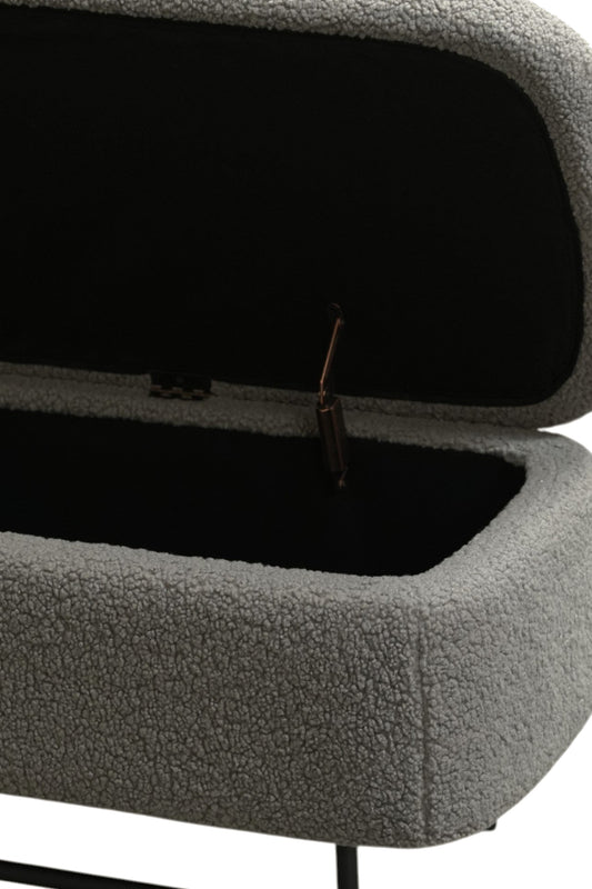 Sequoia Boucle Storage Bench with Steel Legs - Charcoal Grey