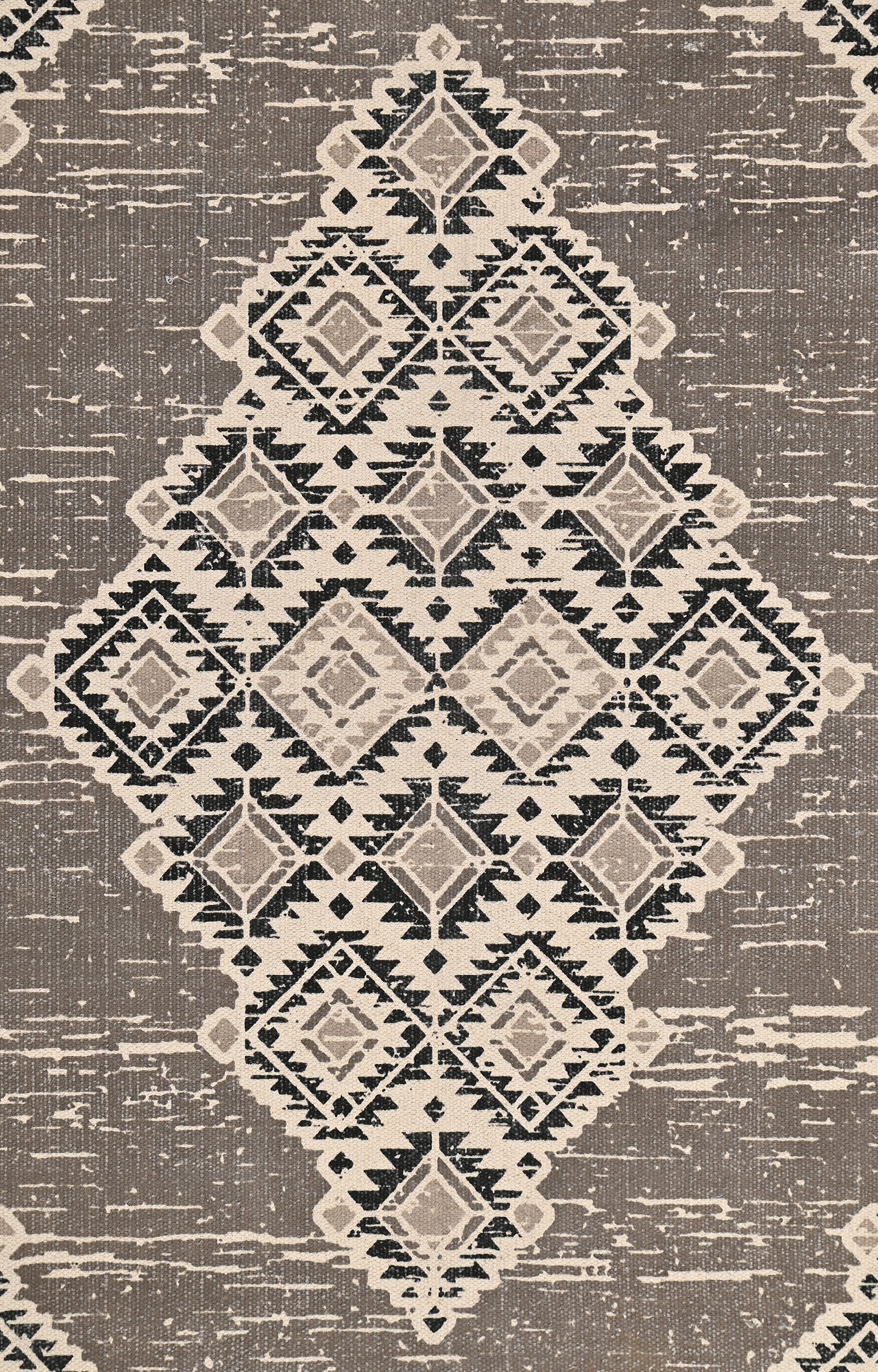 Tribal Medallion Cotton Rug in Stone & Noir