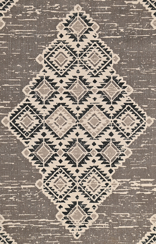 Tribal Medallion Cotton Rug in Stone & Noir