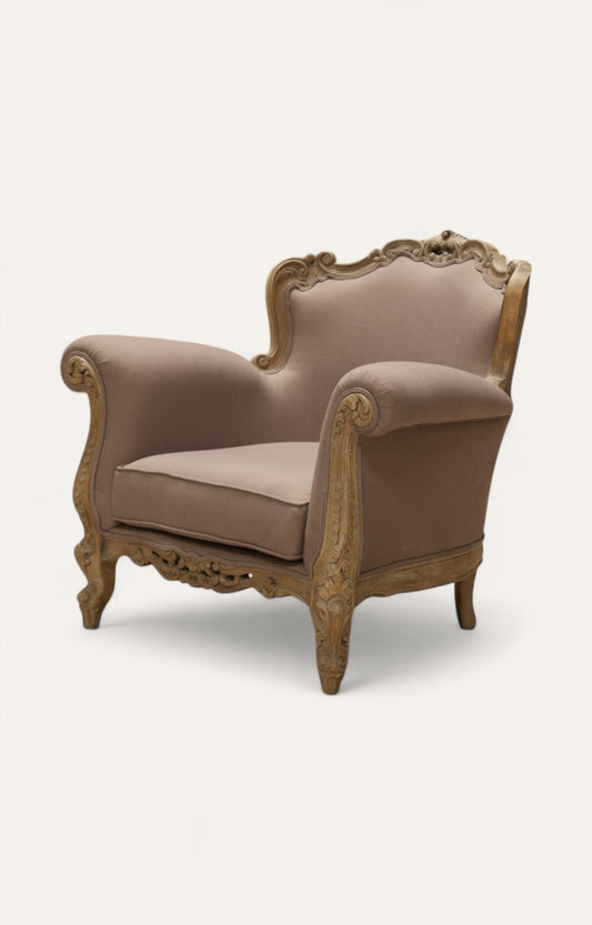 Hand-carved French Velvet Armchair