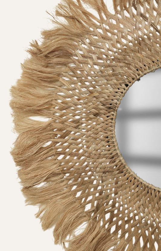 Round Prism Wall Mirror with Sea Grass Fringe