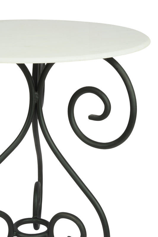 French Curved Metal White Marble Top Table