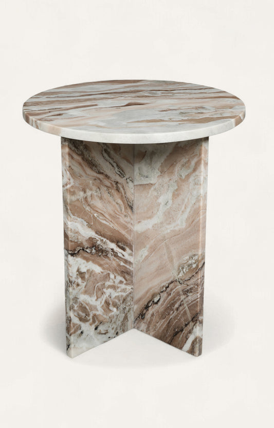 Contemporary Cross-Legged Marble Accent Table