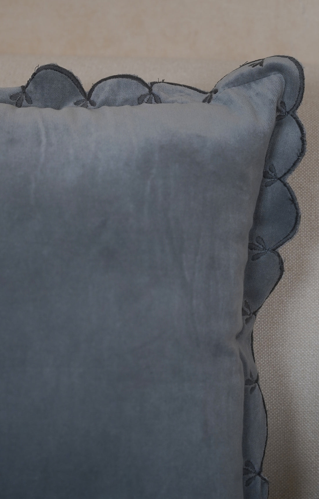 Slate Velvet Piping Ruffle Cushion Cover