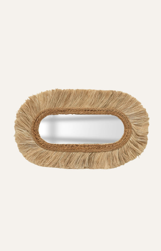 Oval Sea Grass Wall Mirror with Handwoven Frame