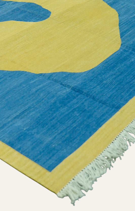Modern Abstract Blue & Mustard Art Rug