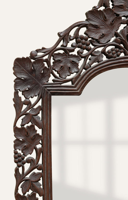 Hand-Carved Floral Wooden Mirror Frame