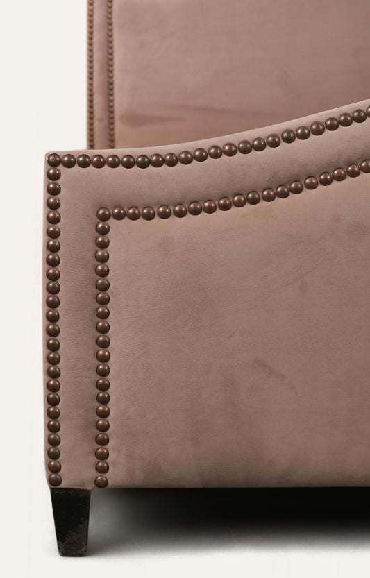 Upholstered Velvet Bed with Brass Nail Detailing