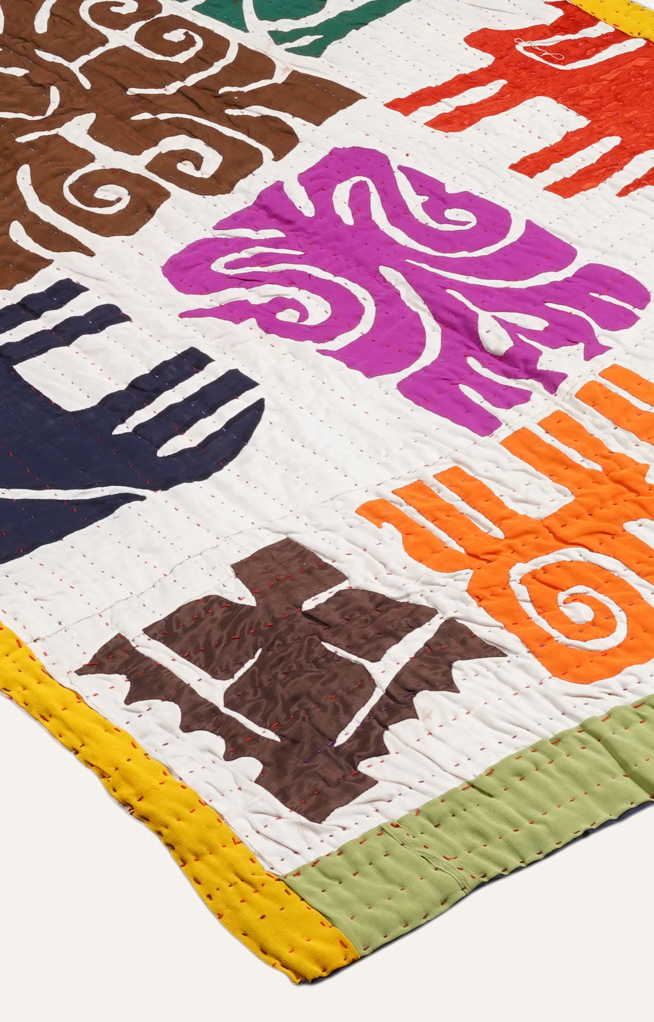 Folk Art Patchwork Kantha Quilt Textile