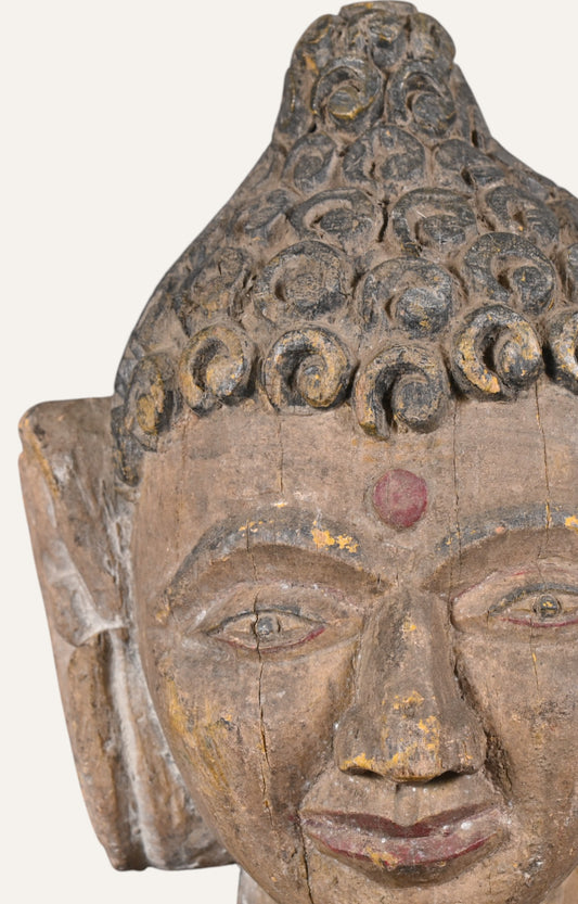 Hand-Carved Wooden Wall Mask of Buddha