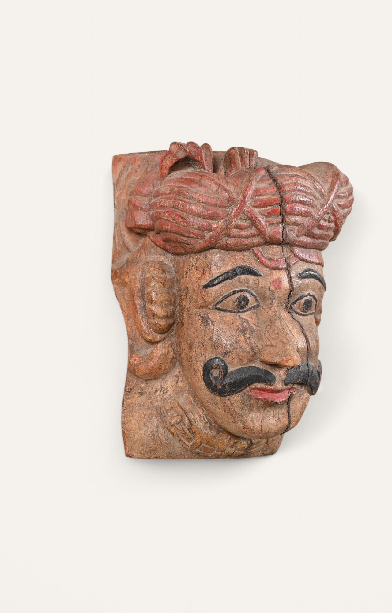 Warrior Head Hand-Carved Wooden Sculpture