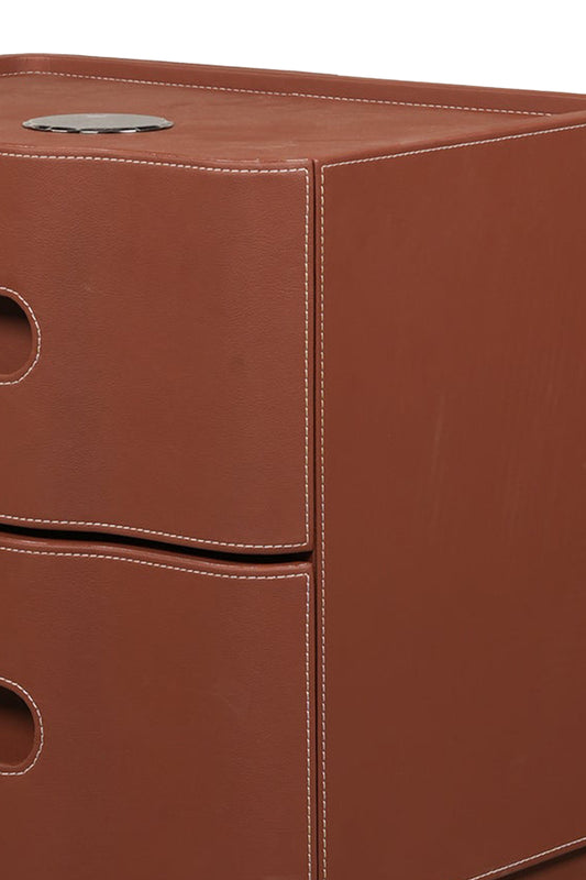 Leather Upholstered Two-Drawer Nightstand with Cutout Handles